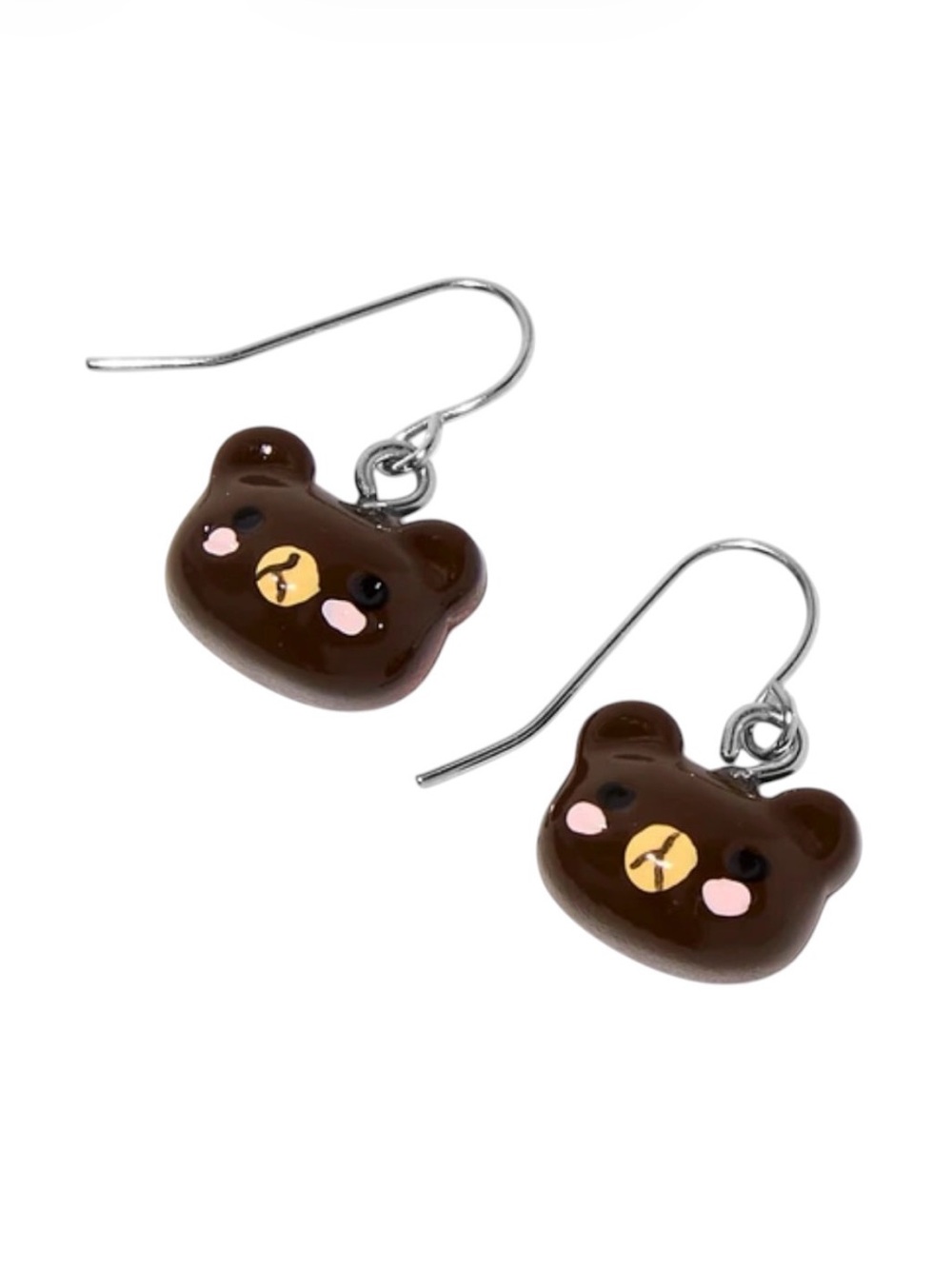 Brown Teddy Bear Head Drop Earrings - NWT
